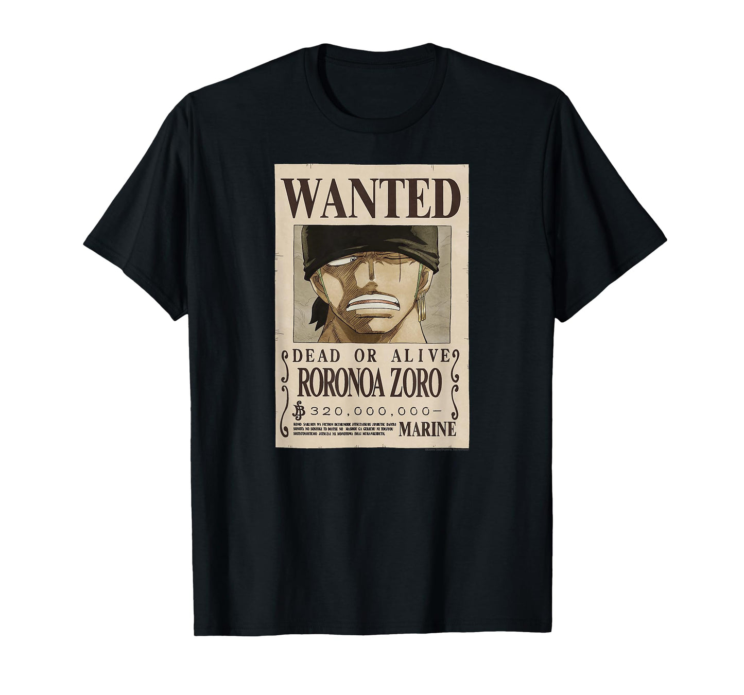 One Piece Anime Roronoa Zoro Wanted Poster T-Shirt