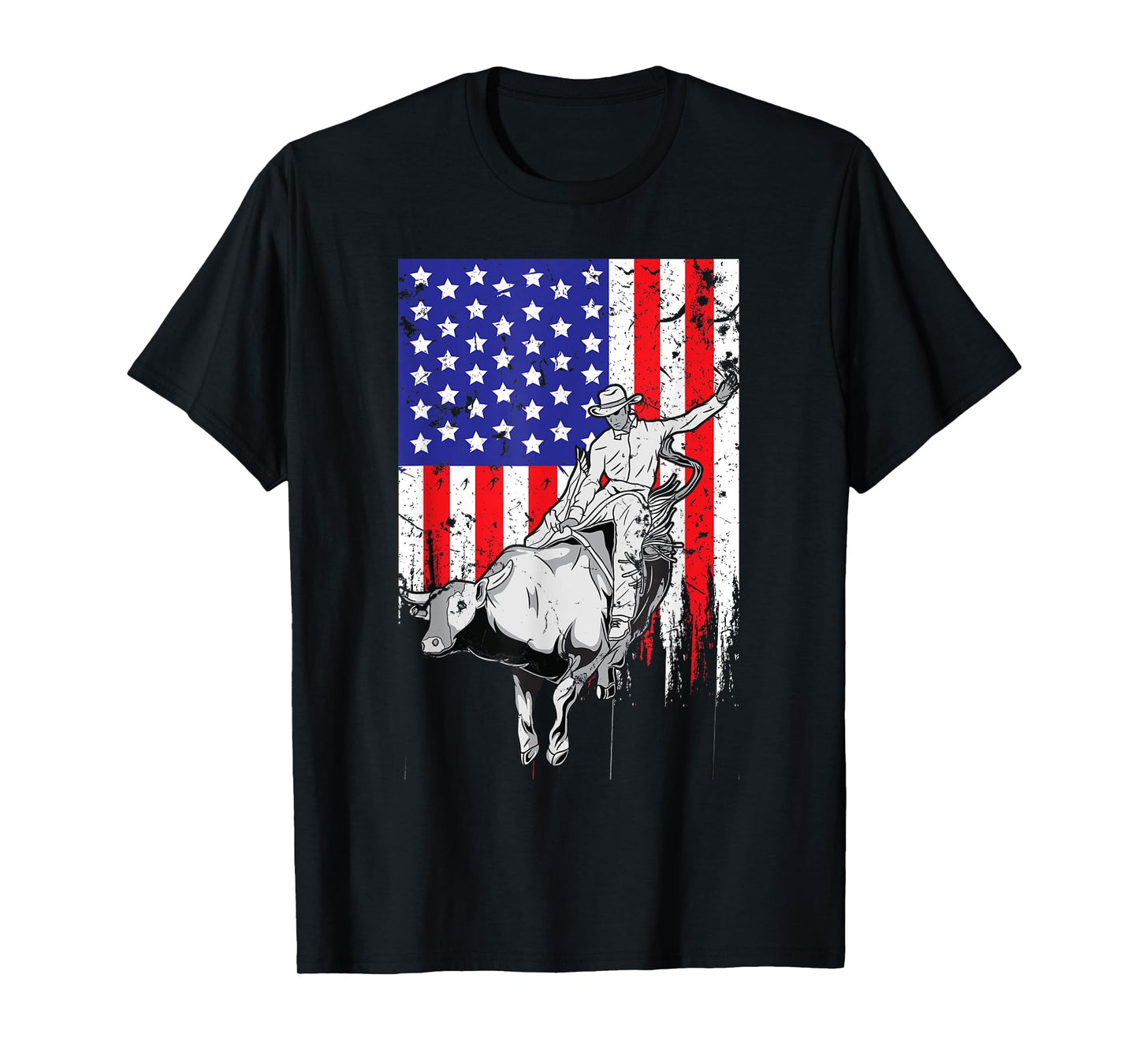 American Flag Bucking Bull Riding Patriotic Rodeo Rider T-Shirt