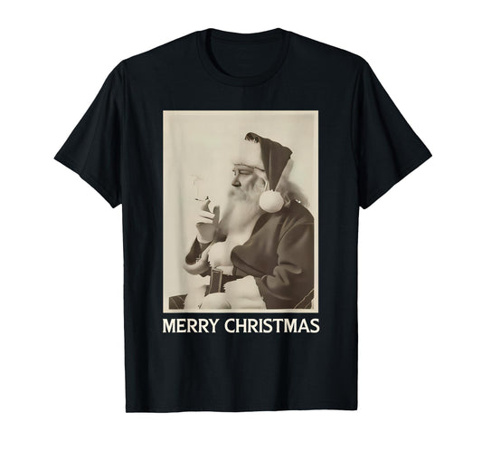 Vintage Funny Smoking Santa Claus Christmas Merry Christmas T-Shirt