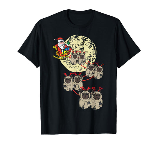 Reindeer Pug Santa Christmas Animal Pet Xmas Dog Lover PJ T-Shirt