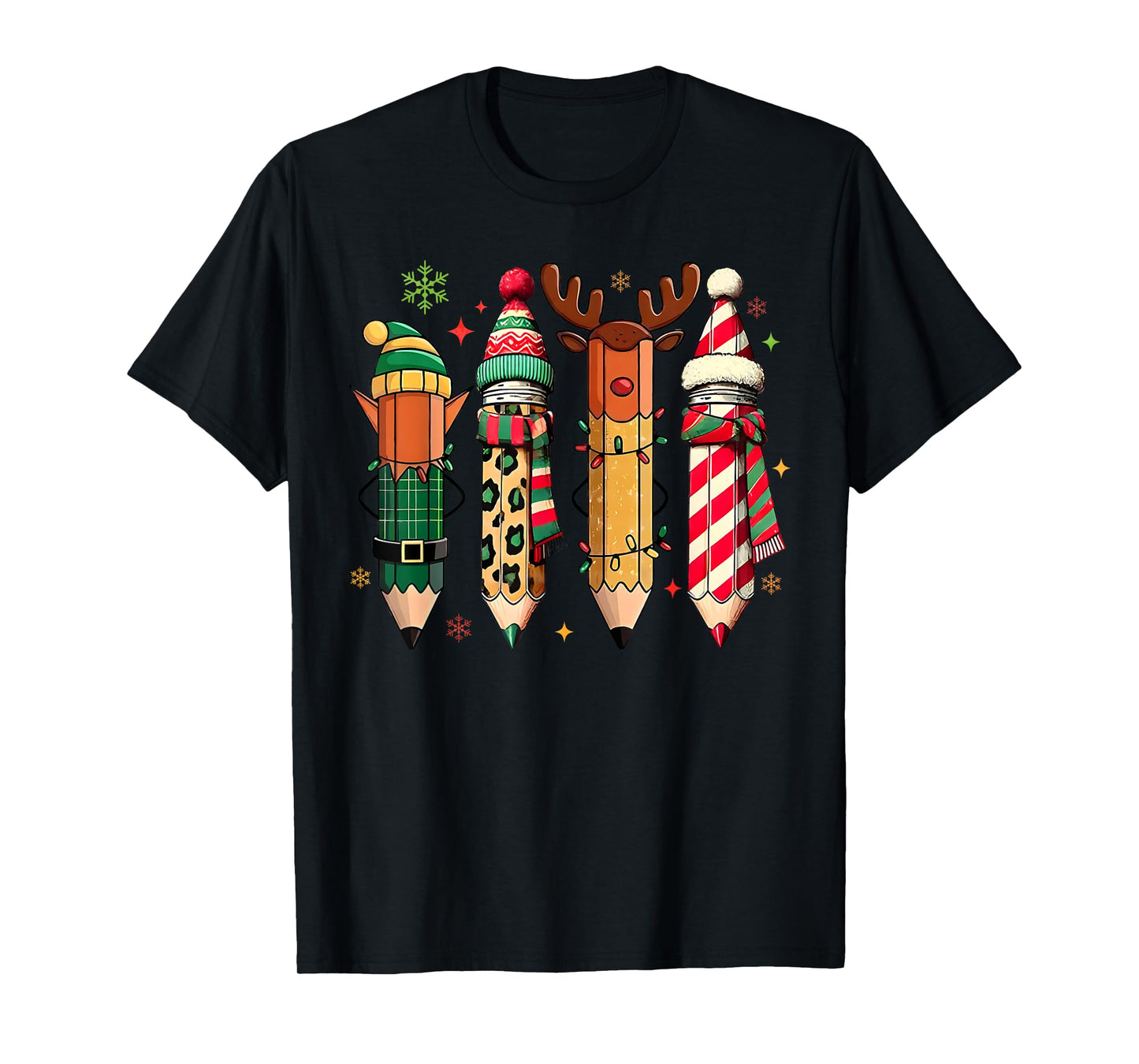 Retro Teacher Pencils Reindeer Christmas Shirt for Women T-Shirt