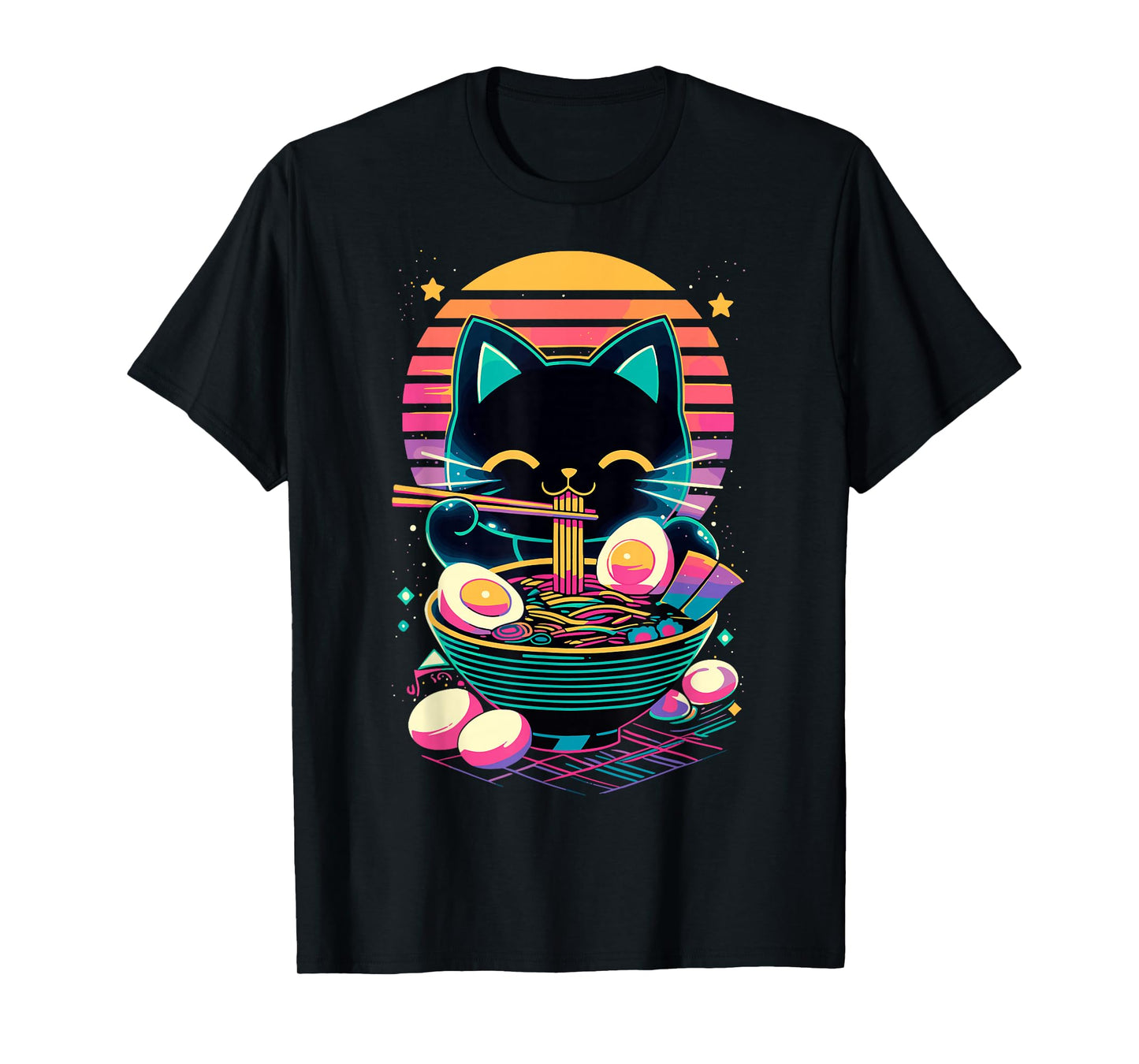Anime Cat Eating Ramen Japanese Ramen Cat Japan T-Shirt