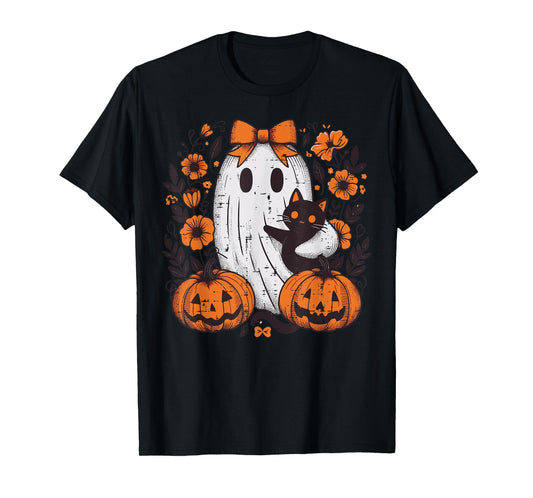 Halloween Ghost Black Cat Fall Season Women Girl Kid Toddler T-Shirt