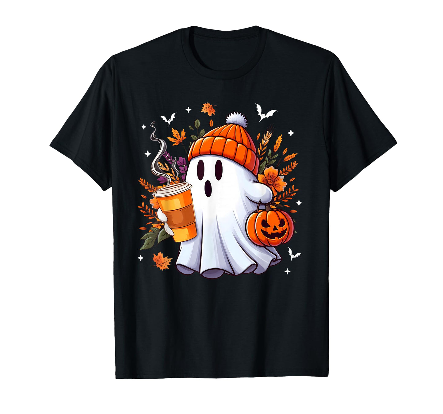 Halloween Ghost Drinking Ice Coffee Lover Ghost Girl Women T-Shirt
