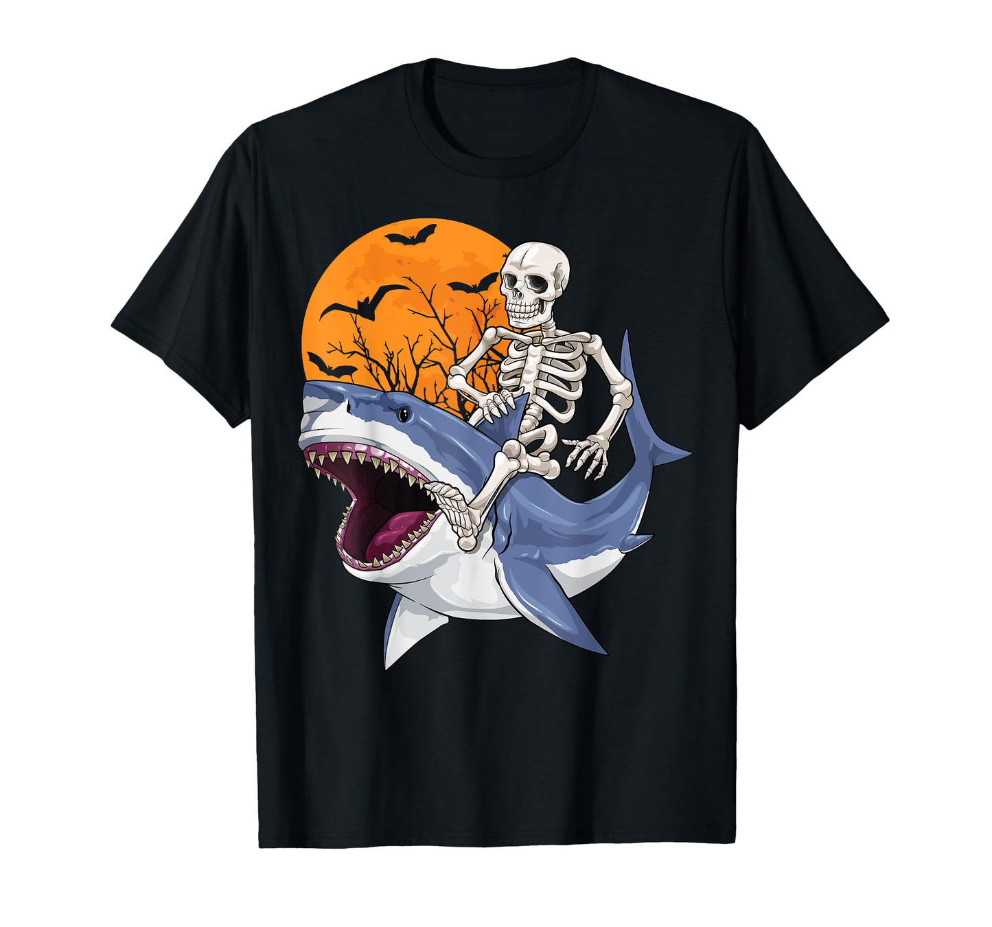 Skeleton Riding Shark Funny Halloween Costume Boys Kids T-Shirt