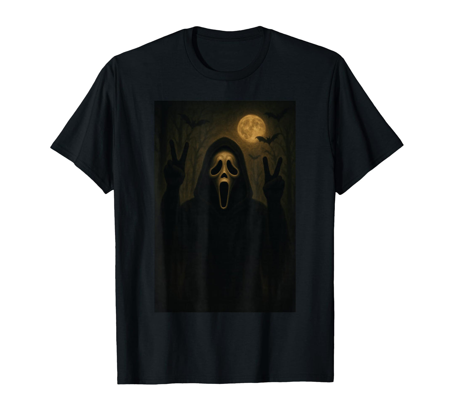 Scary Face Ghost Bats Forest Dark Creepy Halloween T-Shirt