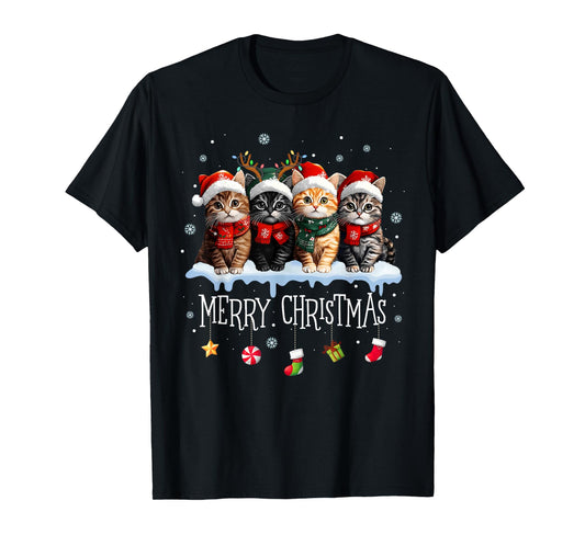 Meowy Catmas Cat Christmas Tree Xmas Girls Boys Funny Cat T-Shirt