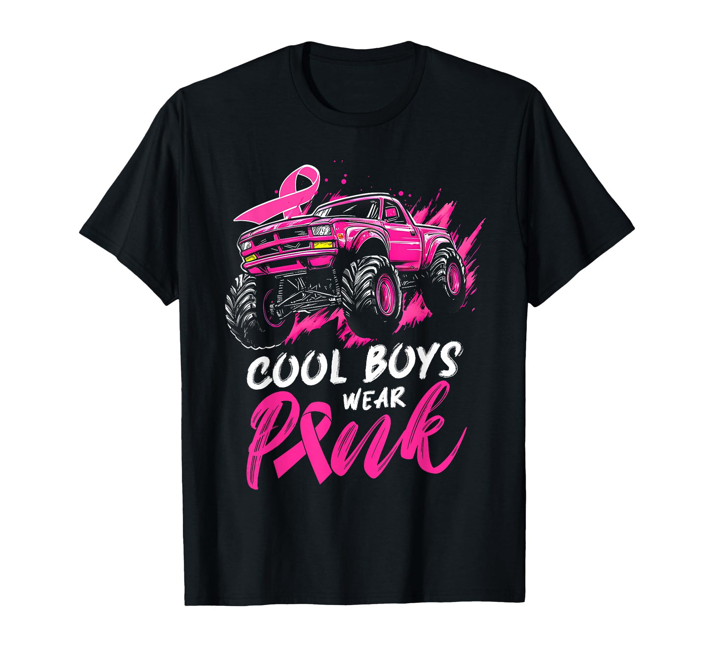 Monster Truck Breast Cancer Awareness Cool Boys Wear Pink T-Shirt