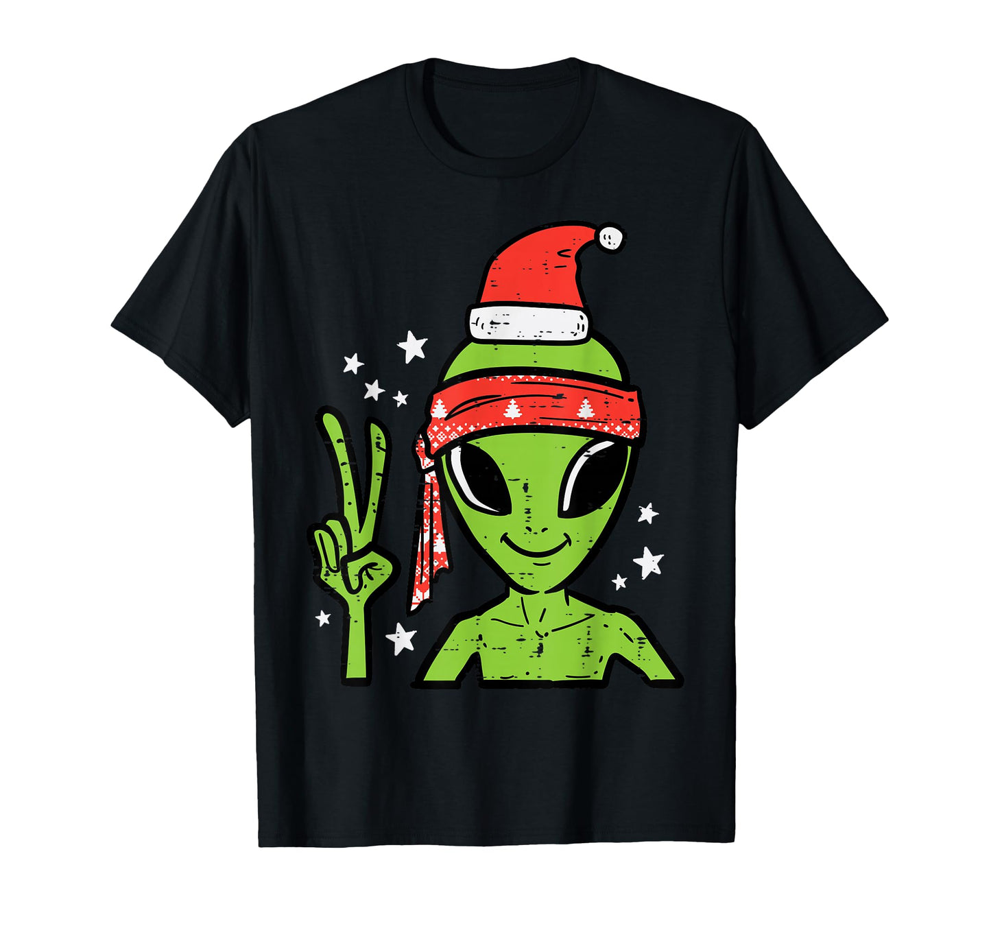 Christmas Alien Santa Peace Hand Xmas Space Men Boys Kids T-Shirt