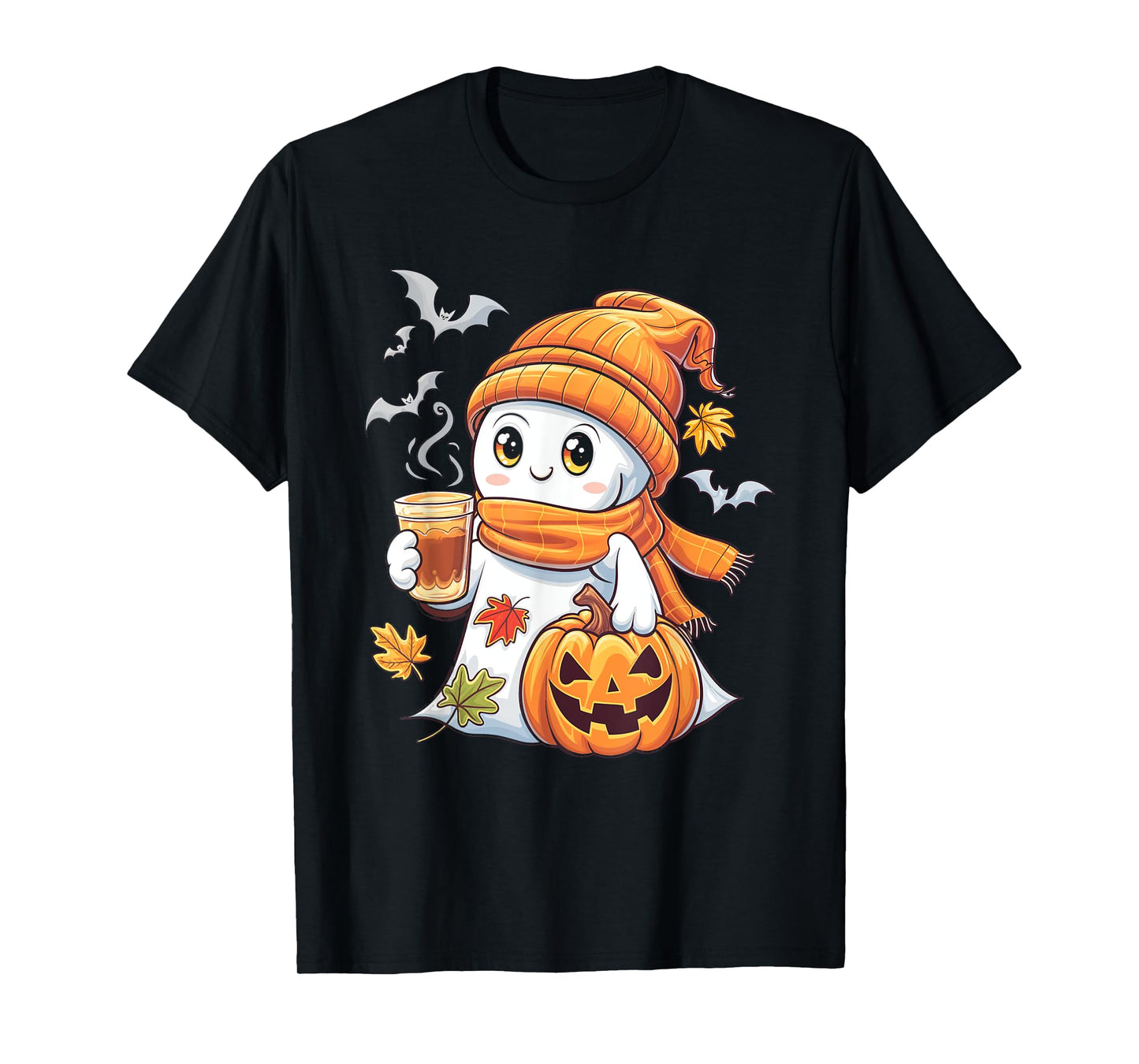 Cute Ghost Pumpkin Coffee Halloween Fall Ghost T-Shirt