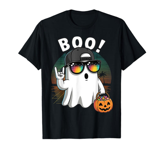 Funny Rock Ghost Retro Halloween Pumpkin Boo T-Shirt