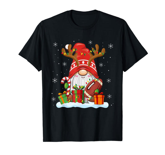 Funny Reindeer Gnome Football Player Christmas Lights T-Shirt
