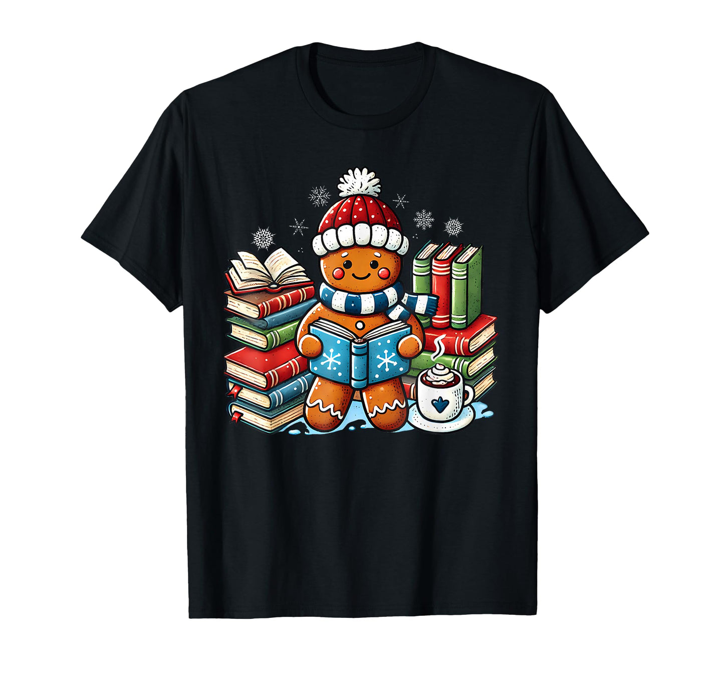 Gingerbread Reading Book Lovers Christmas Bookworm Librarian T-Shirt
