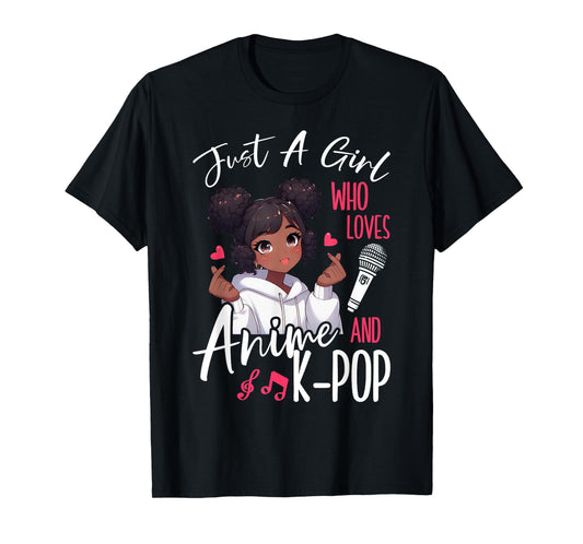 Just A Girl Who Loves Anime and K-Pop African American Afro T-Shirt