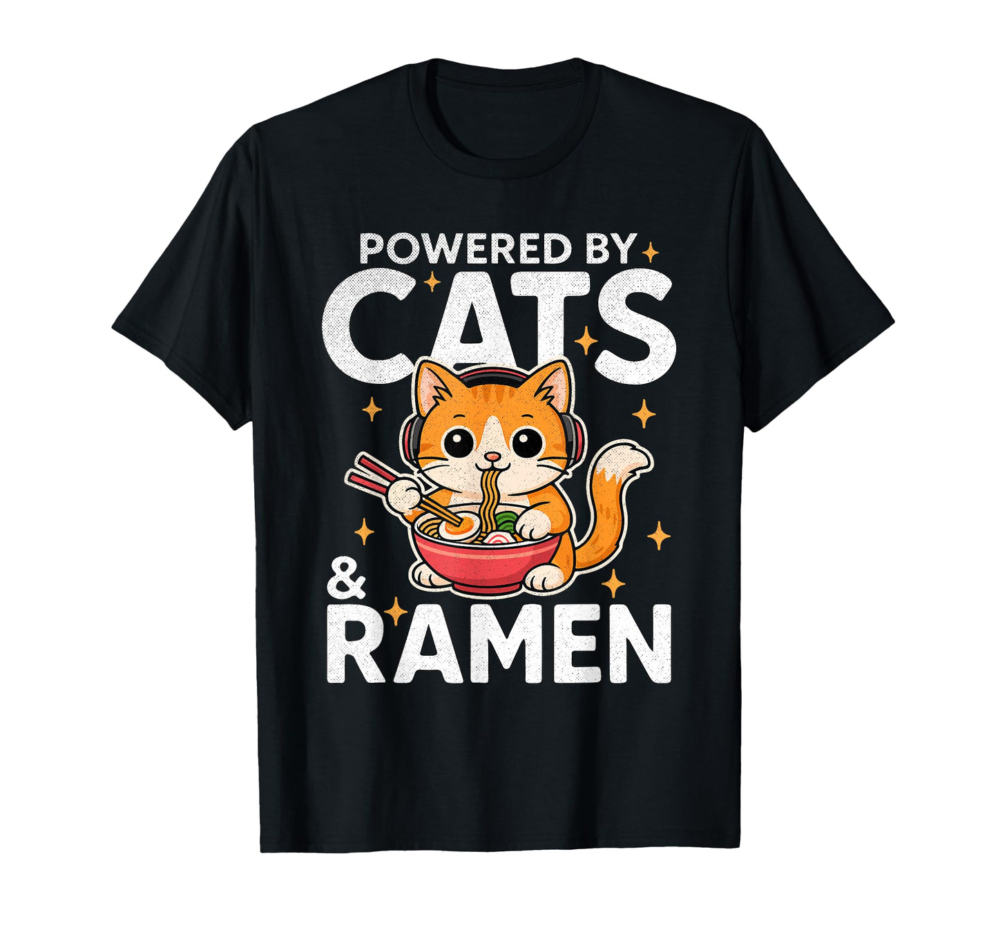 Powered by Cats and Ramen Funny Cat & Kittens Japanese Food T-Shirt