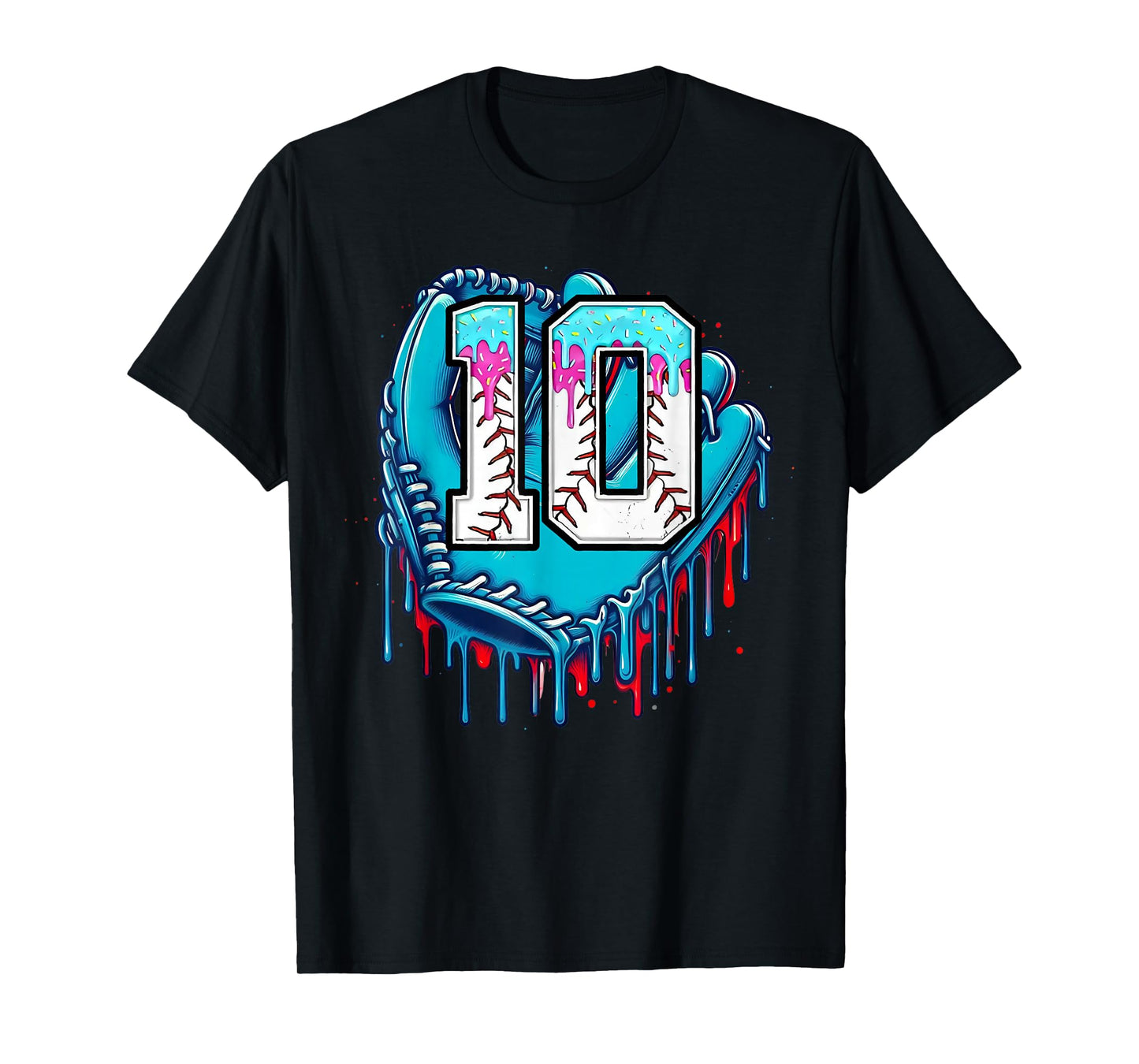 Baseball Glove 10th Birthday Boys Ice Cream Drip 10 Yr Old T-Shirt