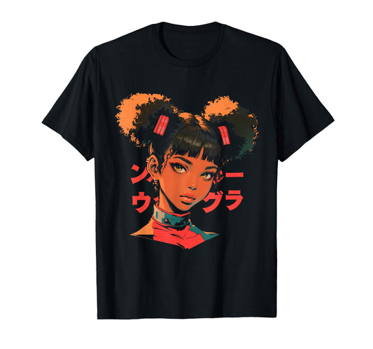 Harajuku Cyberpunk Black Girl Anime Manga Waifu Japanese T-Shirt