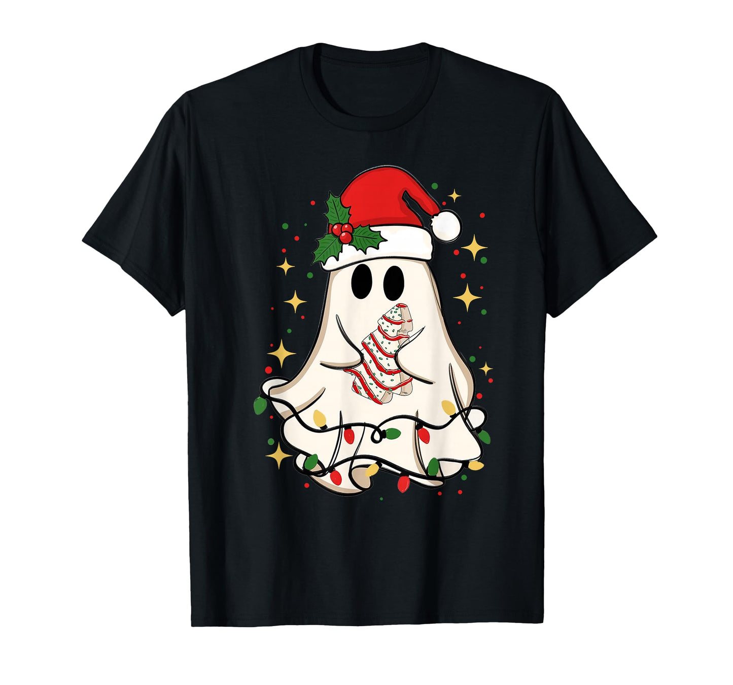 Ghost Christmas Tree Santa Spooky Spirit with Santa Hat T-Shirt