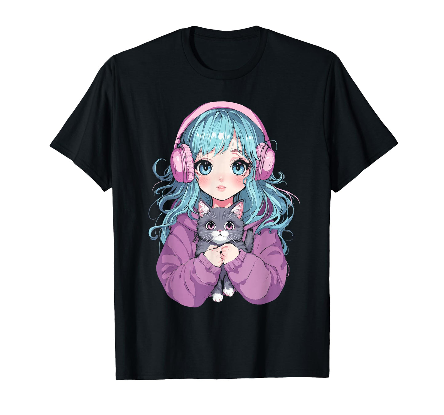 Anime Girl Cat Japanese Kawaii Teens Girls T-Shirt