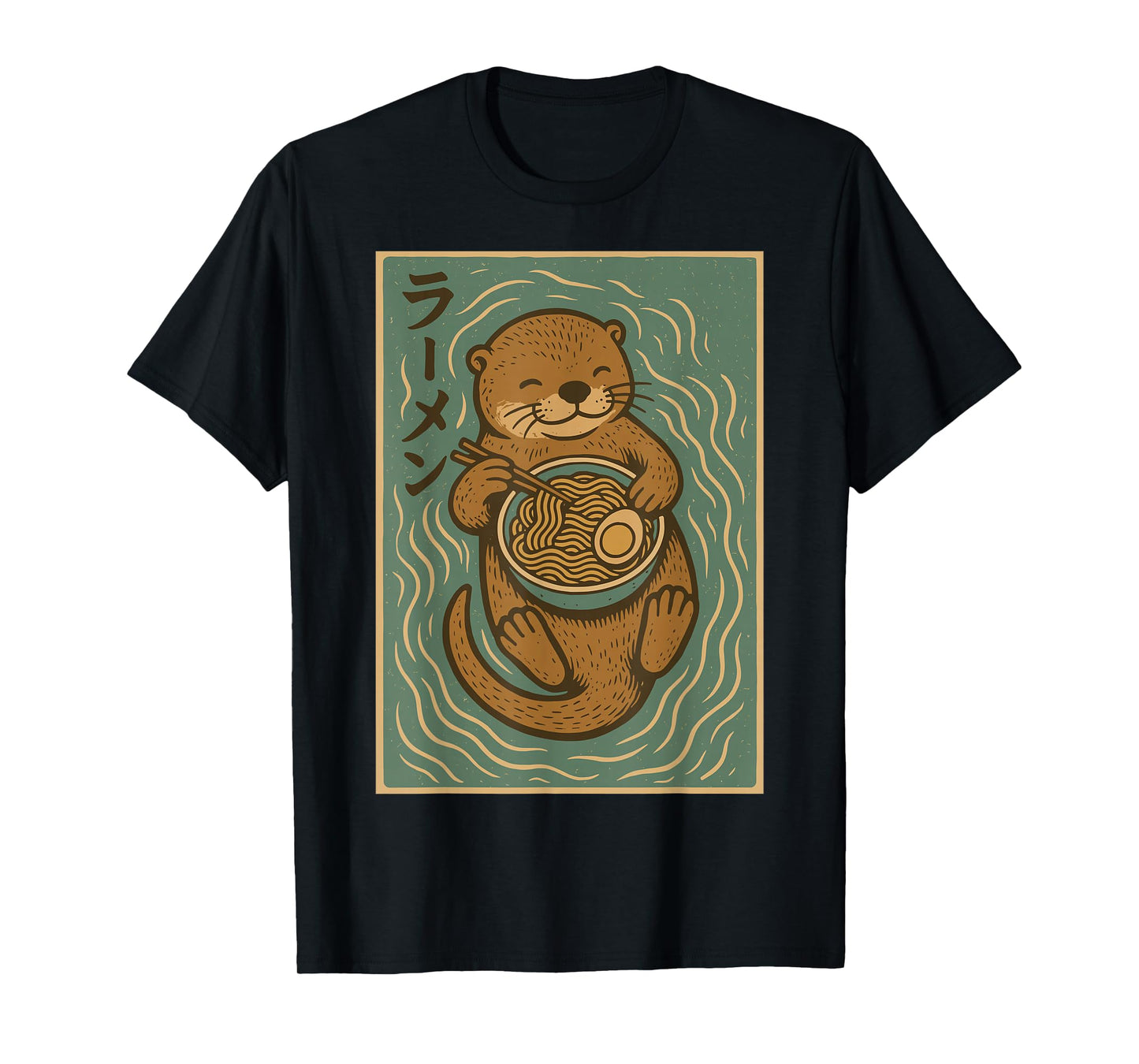 Otter Eating Ramen Noodles Vintage Japanese Cute Sea Otter T-Shirt