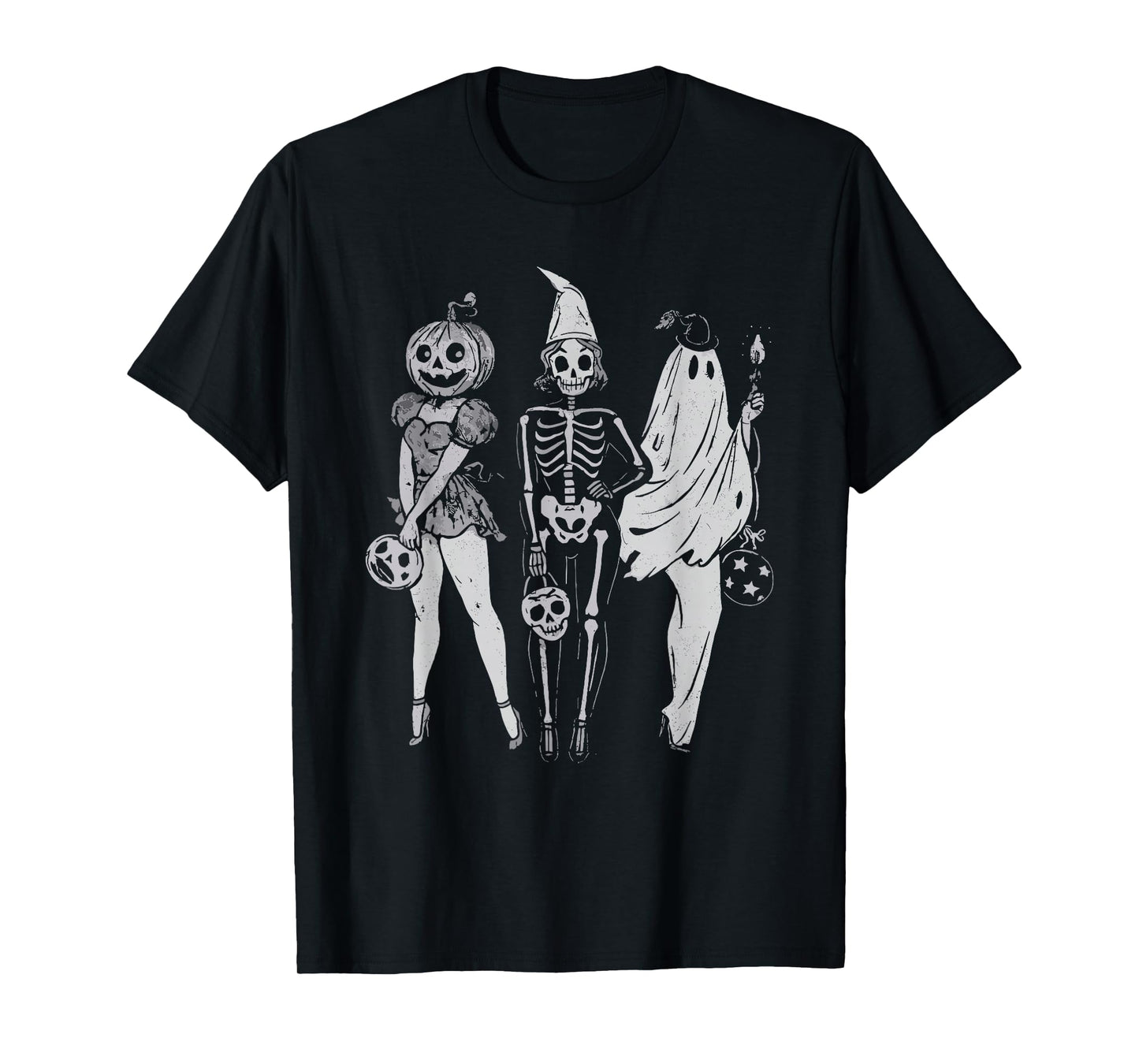 Skeleton Ghost Pumpkin Halloween Spooky Girls Squad Women's T-Shirt