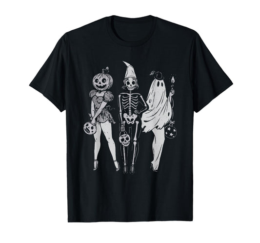 Skeleton Ghost Pumpkin Halloween Spooky Girls Squad Women's T-Shirt