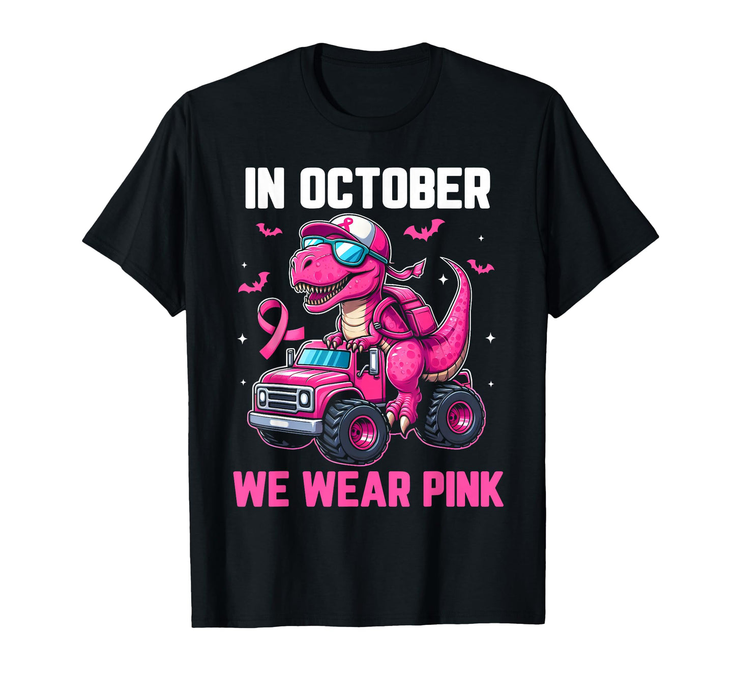 In October We Wear Pink Dino Trex Boys Toddler Breast Cancer T-Shirt