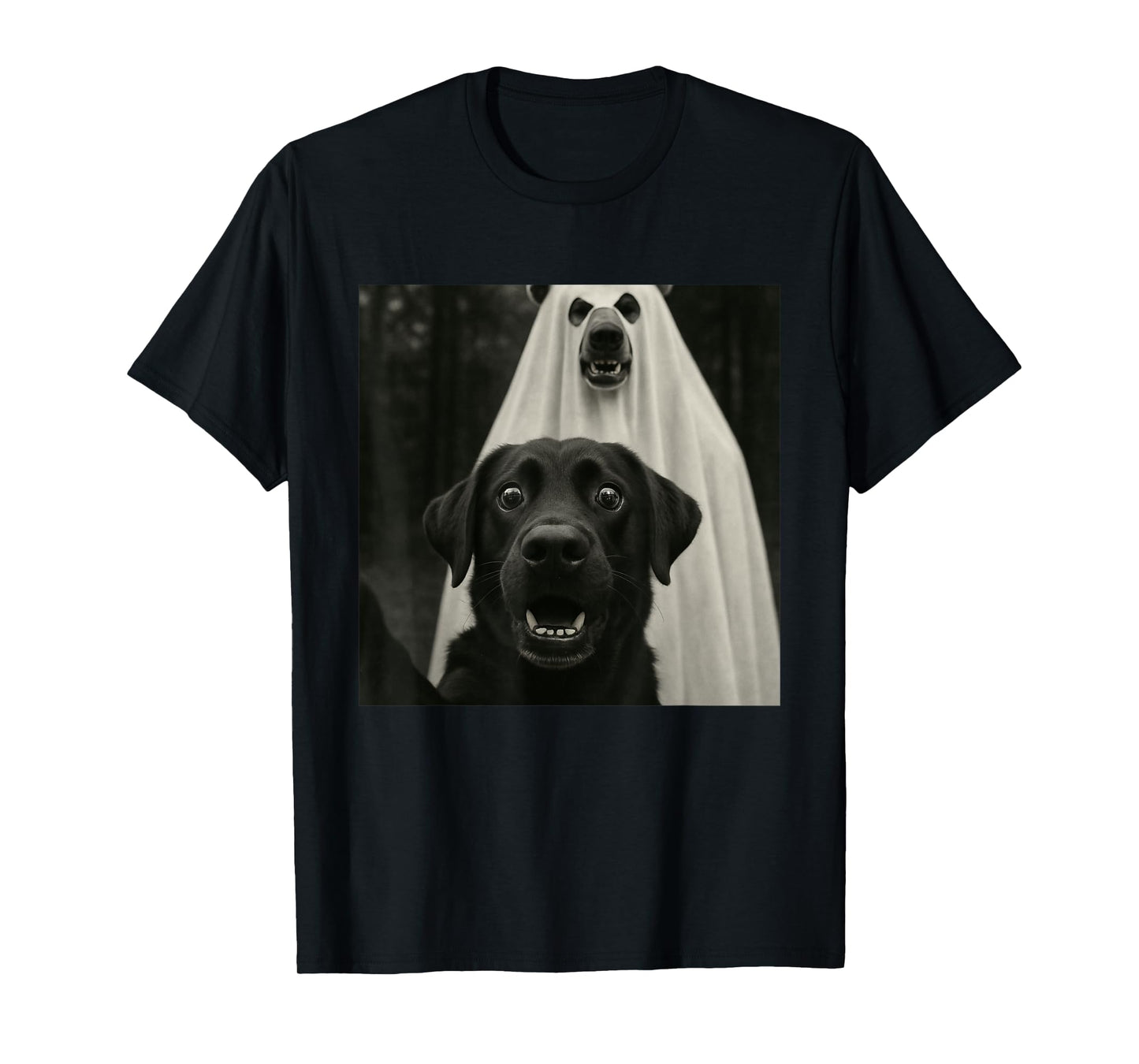 Halloween Selfie Black Lab with Bear Ghost Costume Meme T-Shirt