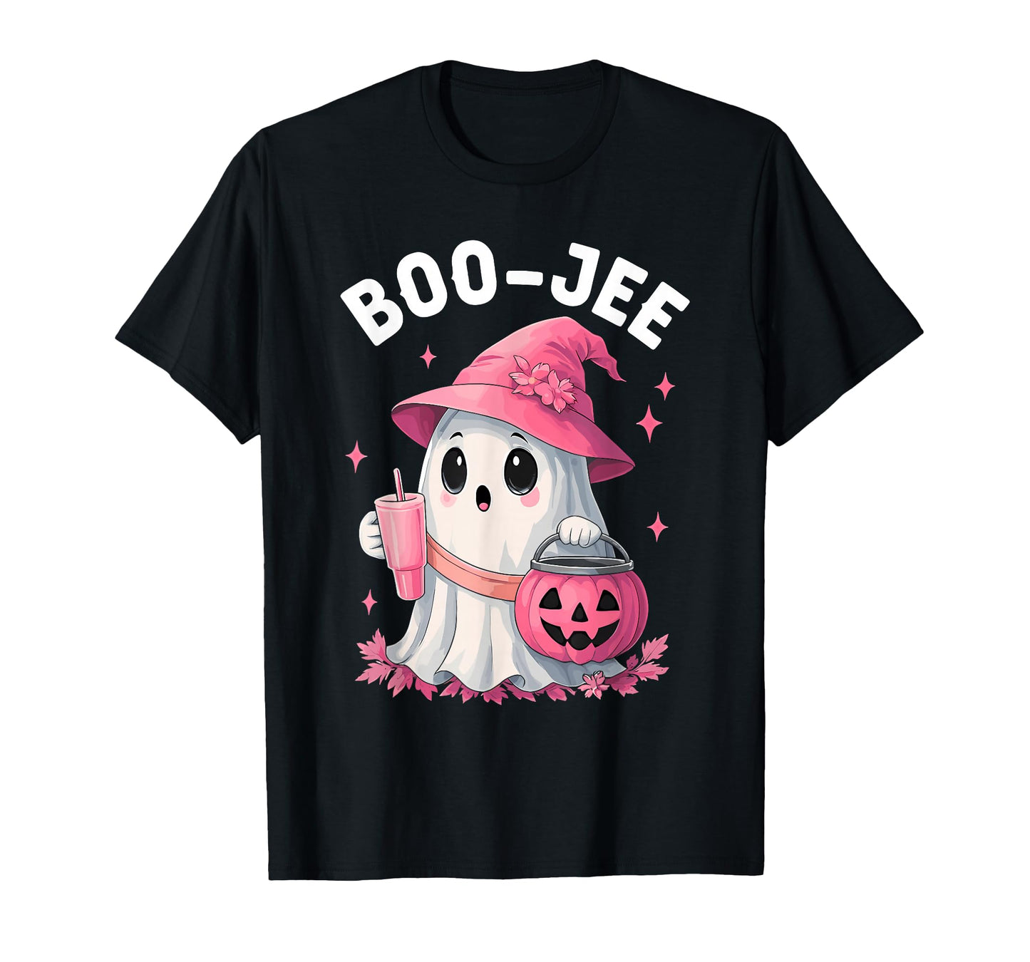 Boo JEE Boujee Pink Ghost Halloween October Vibes T-Shirt