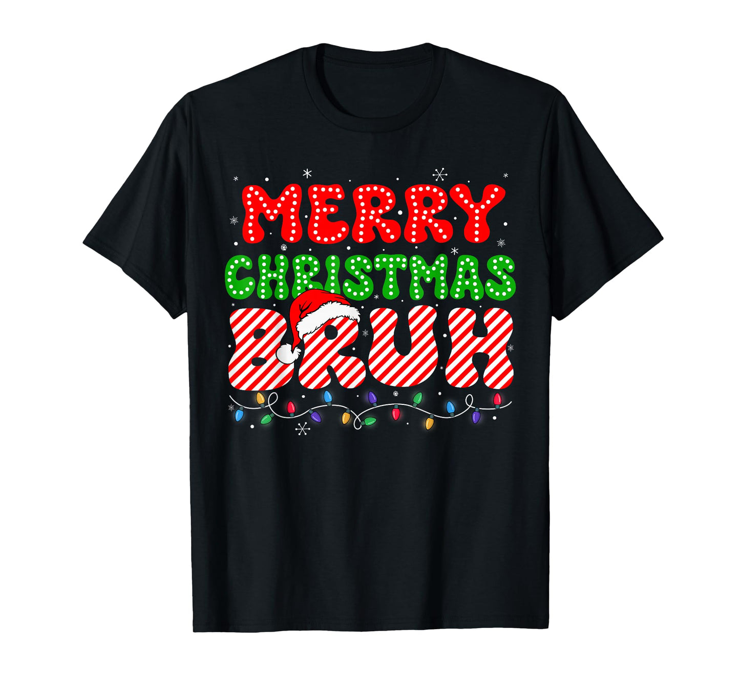 Bruh Merry Christmas Candy Cane Shirts Teen Kids Funny Xmas T-Shirt