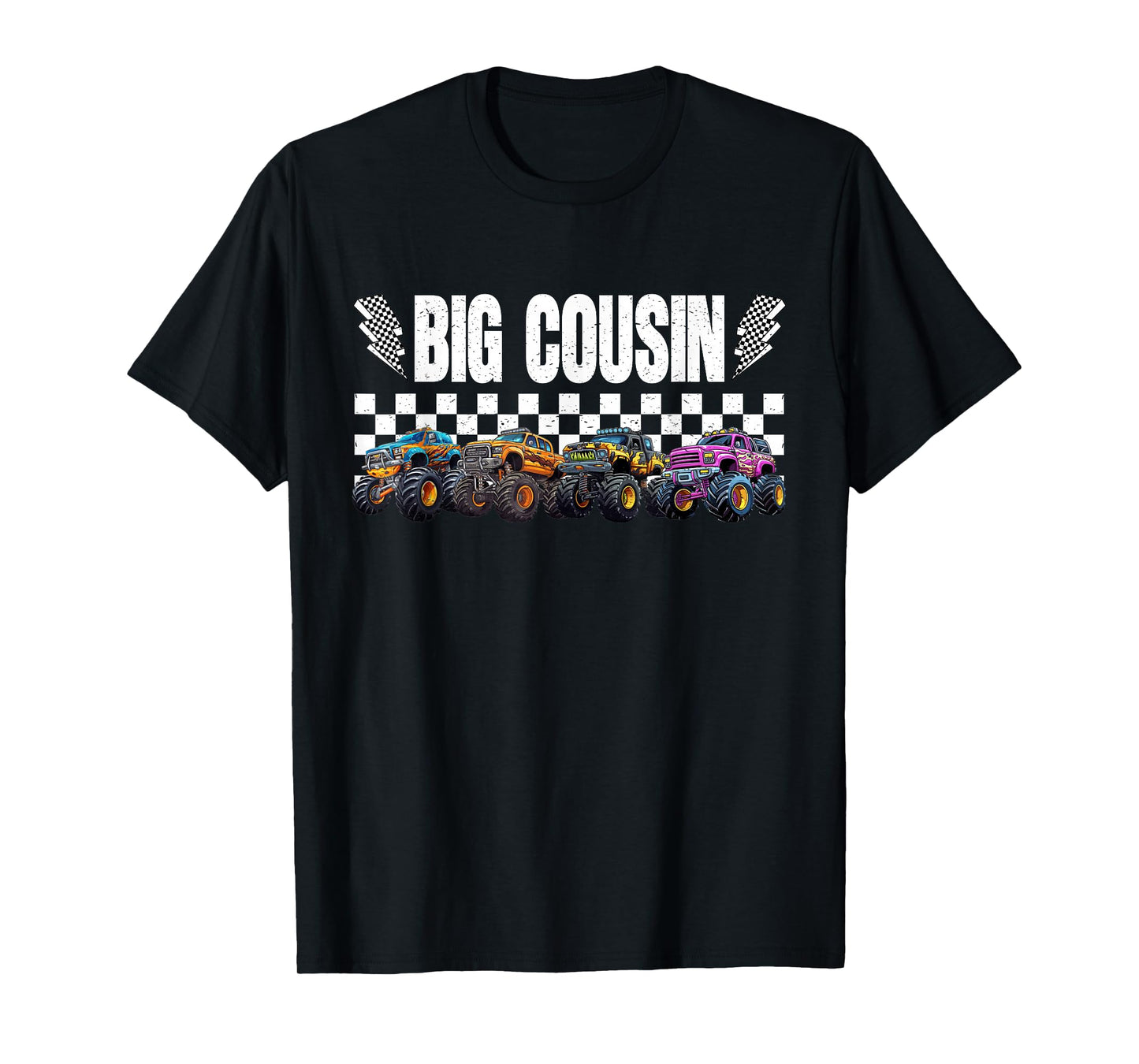 Big Cousin Retro Monster Truck Family Crew Birthday Matching T-Shirt