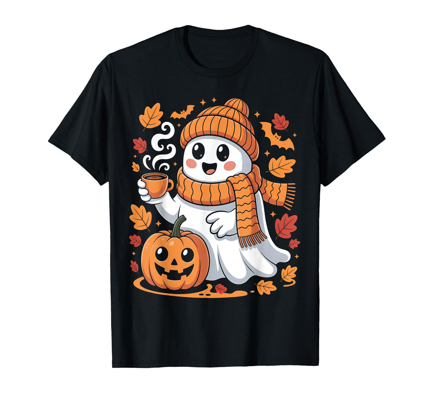 Cute Ghost Drinking Coffee Halloween Ghost Ice Coffee Womens T-Shirt