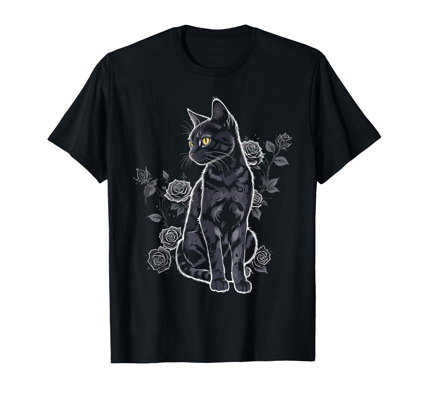 Black Roses Alt Aesthetic Nu Goth Teen Goth Cat T-Shirt