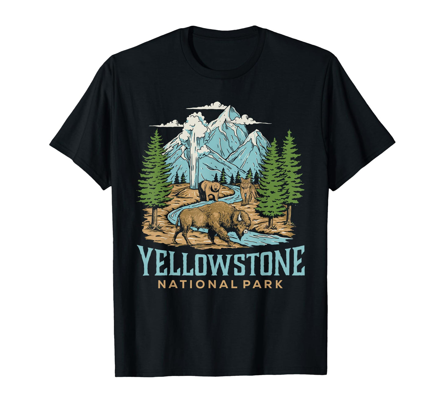 Yellowstone US National Park Wolf Bison Bear Vintage Gift T-Shirt