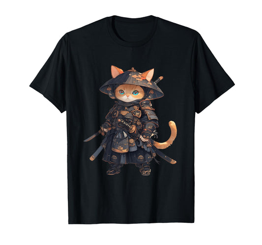 Japanese Samurai Cat Kawaii Ninja Cat Neko T-Shirt