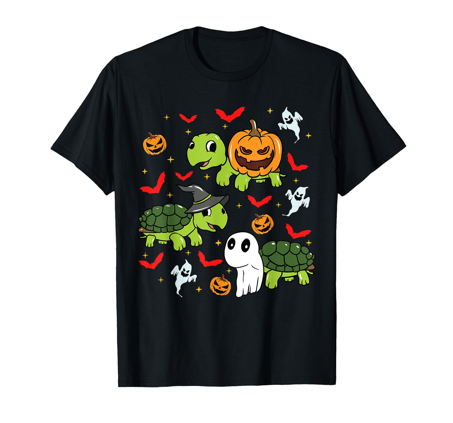 Halloween Turtle Pumpkin Tortoise Bats and Ghosts T-Shirt