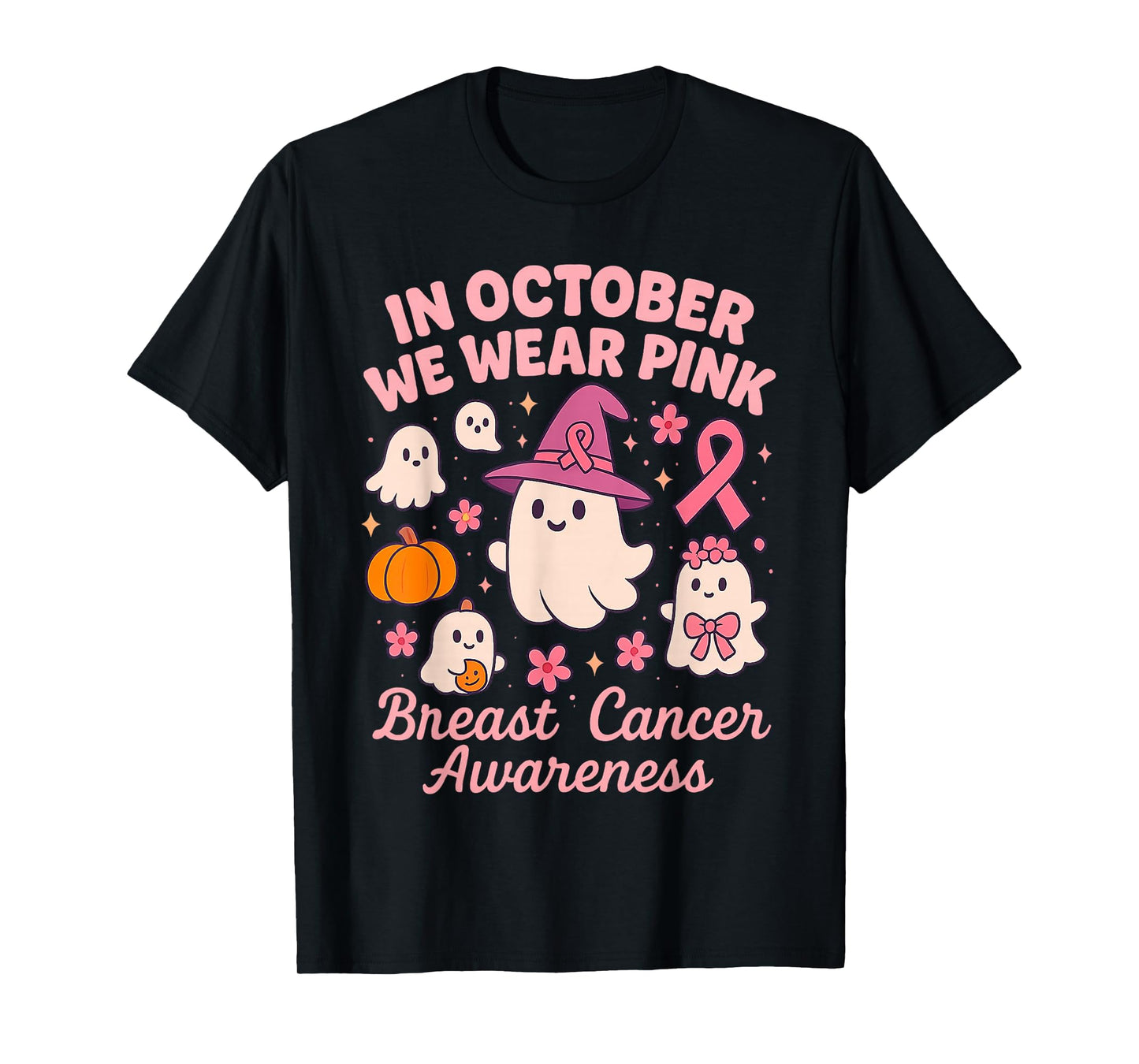 Breast Cancer Awareness Ghost Support Squad Pink Ribbon T-Shirt
