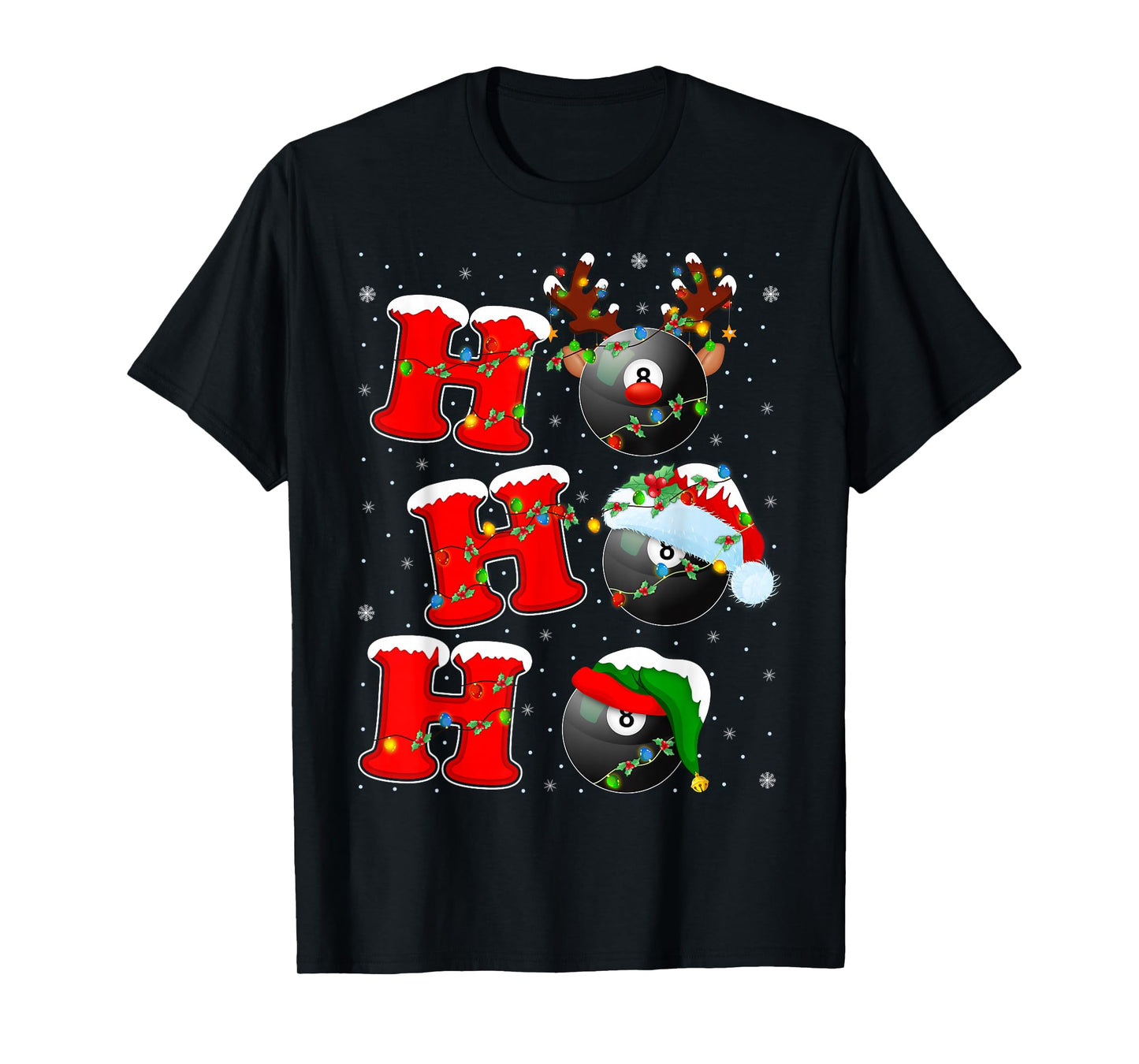 Ho Ho Ho Funny Santa Billiards 8 Ball Christmas Lights T-Shirt