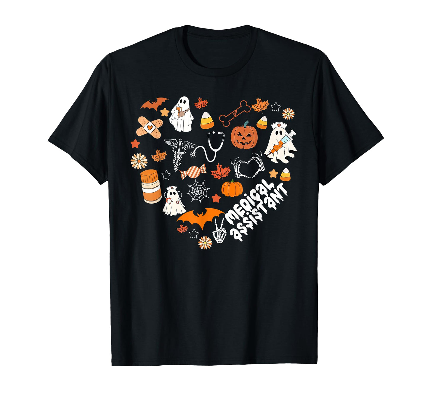 Heart Halloween Medical Assistant CMA Nursing Spooky Ghost T-Shirt