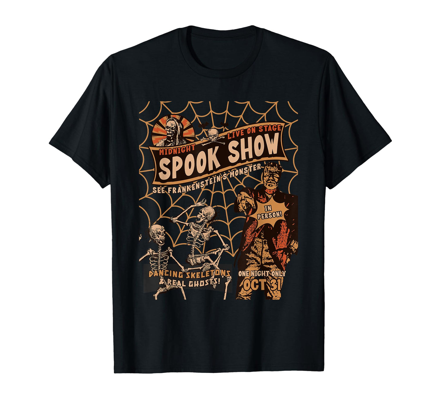 Retro Halloween Skeleton Horror Monster Midnight Spook Night T-Shirt