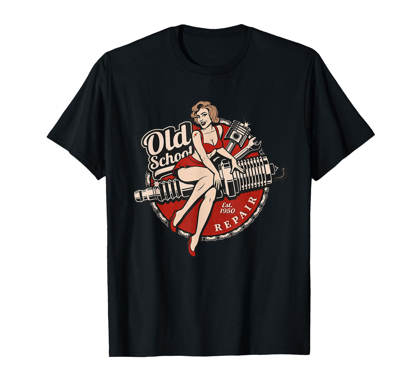 Spark Plug Pinup Mechanic T-Shirt