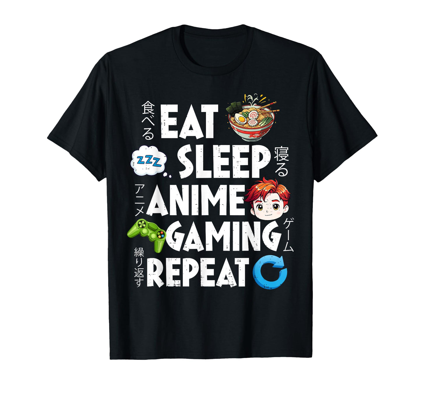Eat Sleep Anime Gaming Repeat Kawaii Otaku Anime Manga T-Shirt