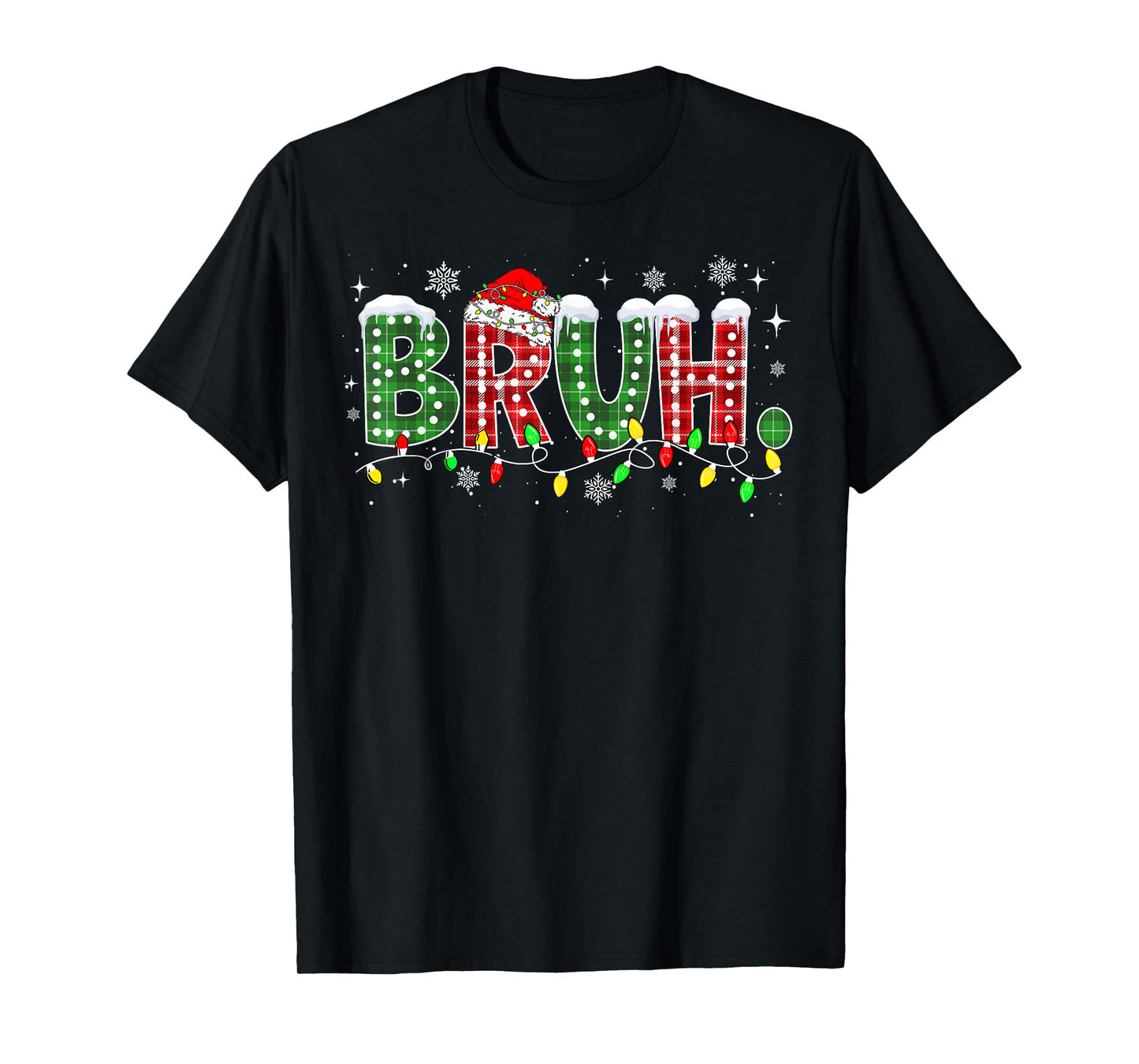 Funny Bruh Christmas Pajamas Plaid Teens Boys Kids Xmas T-Shirt
