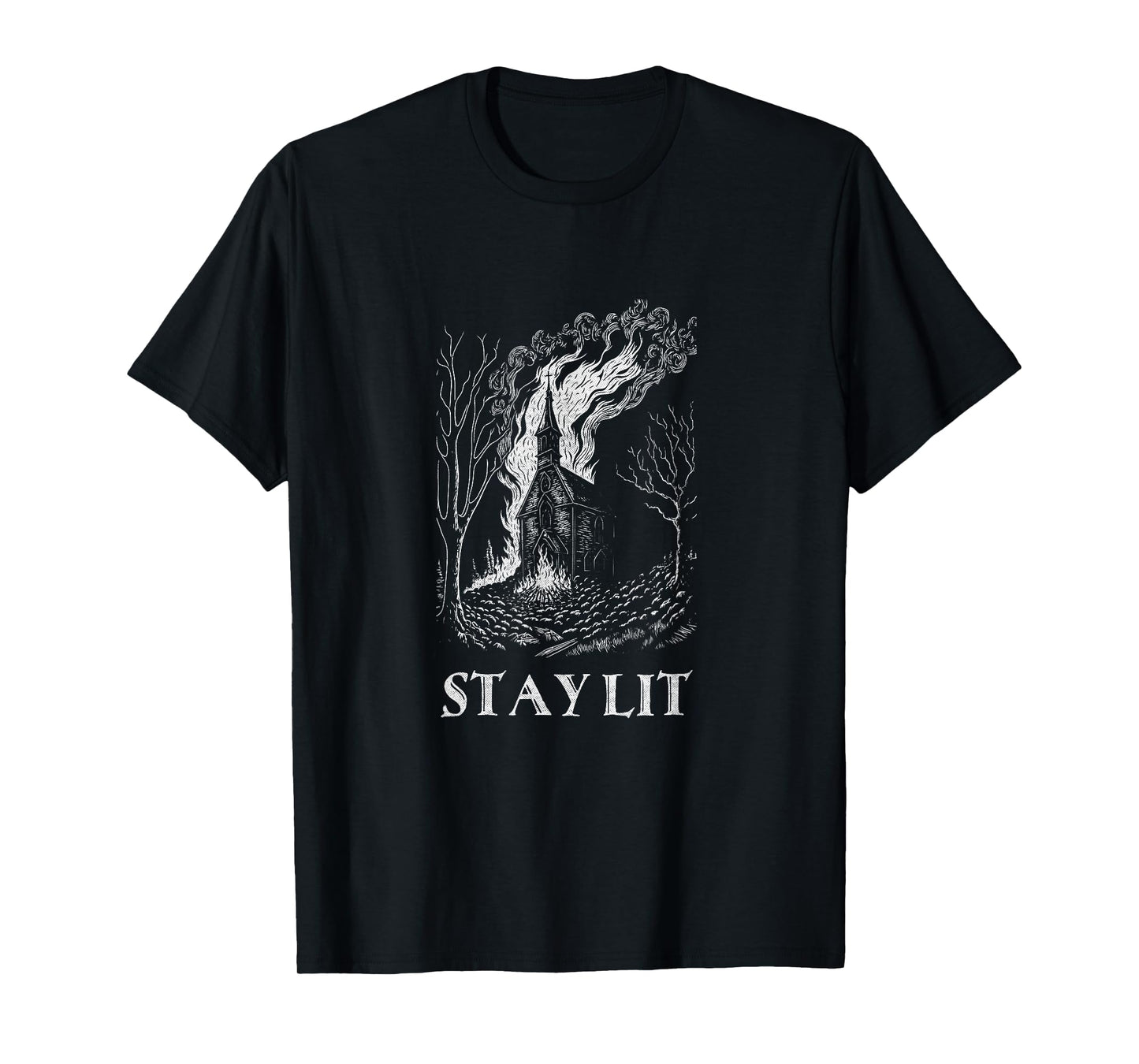 Occult Atheist Burn Church Stay Lit Satan Devil Grunge T-Shirt