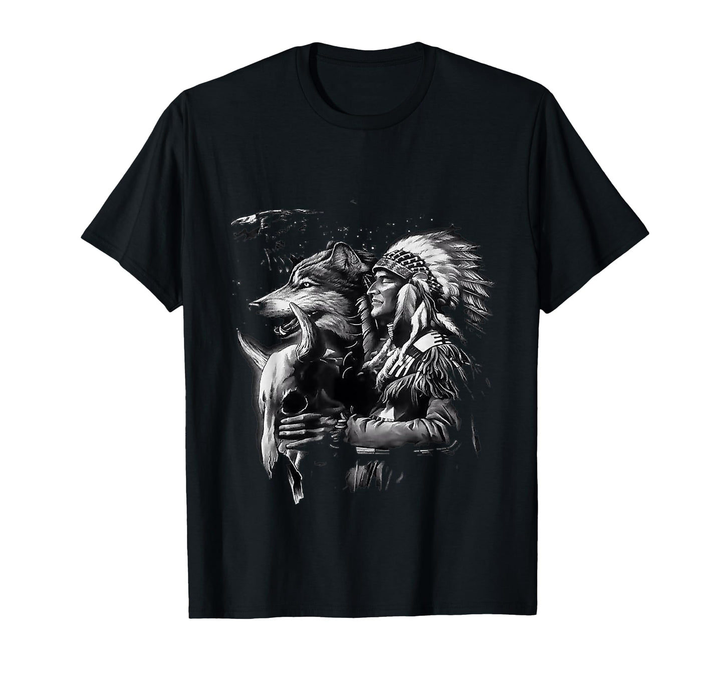 Wolf with native American Indians T-Shirt