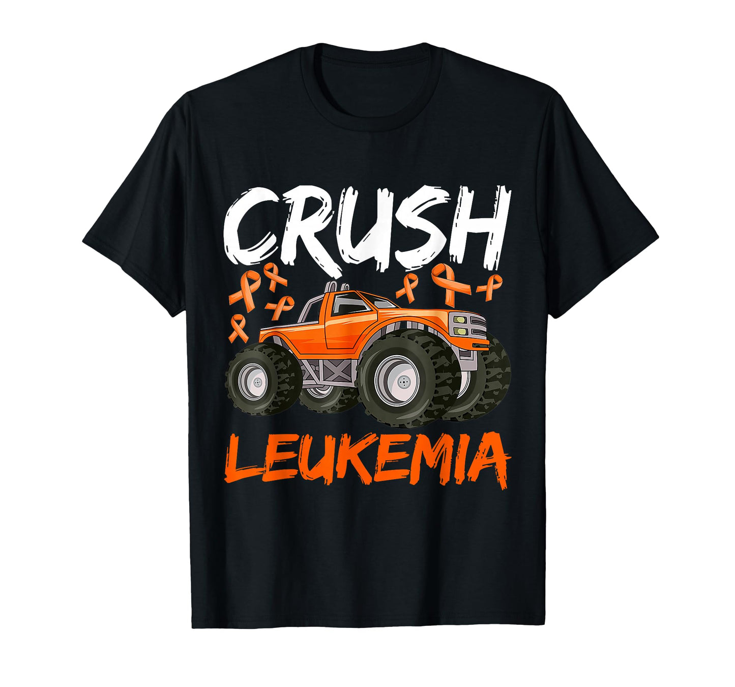 Monster Truck Orange Leukemia Awareness For Boy Kids Toddler T-Shirt
