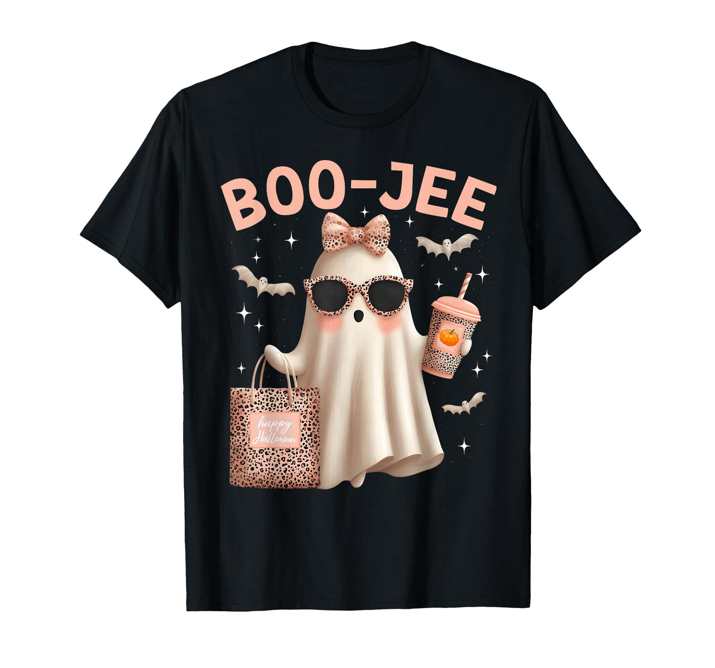 Coquette Leopard Ghost Coffee Boo-JEE Boujee Ghost Halloween T-Shirt
