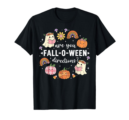 Retro are You Fall O Ween Directions Teacher Halloween Ghost T-Shirt
