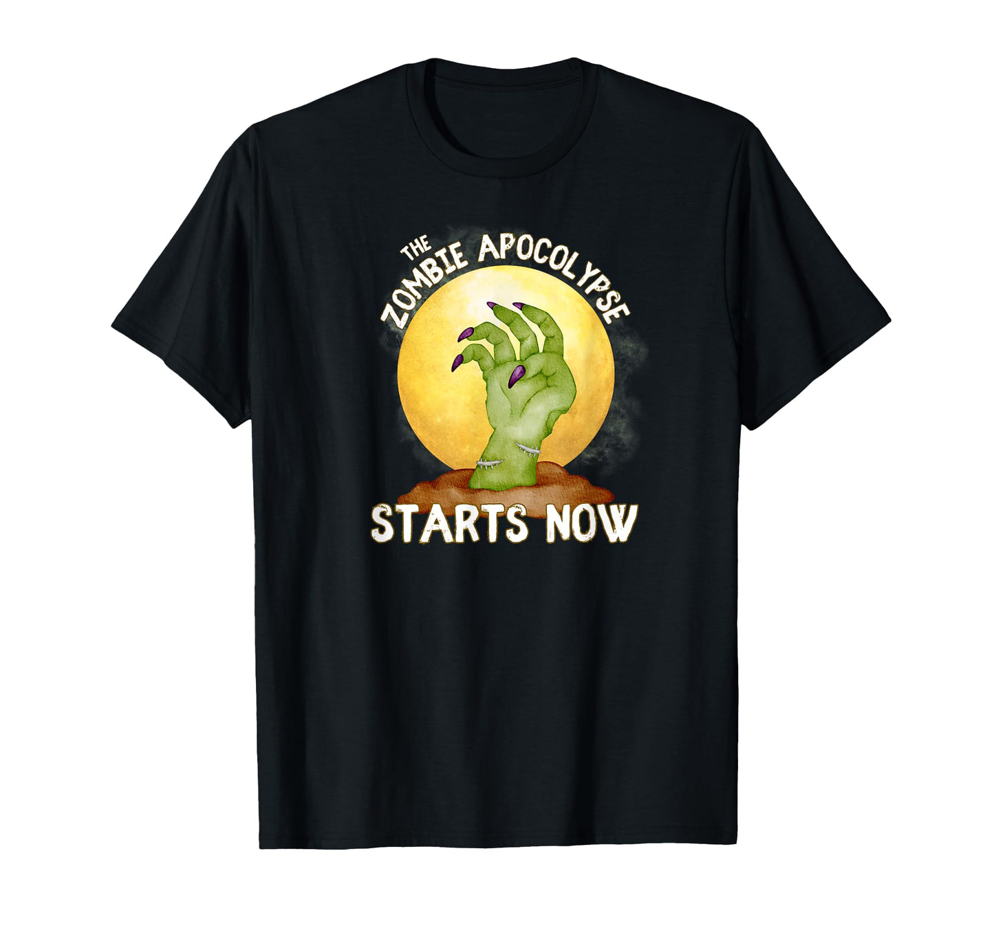 The Zombie Apocalypse Starts Now Zombie Hand Full Moon Grave T-Shirt