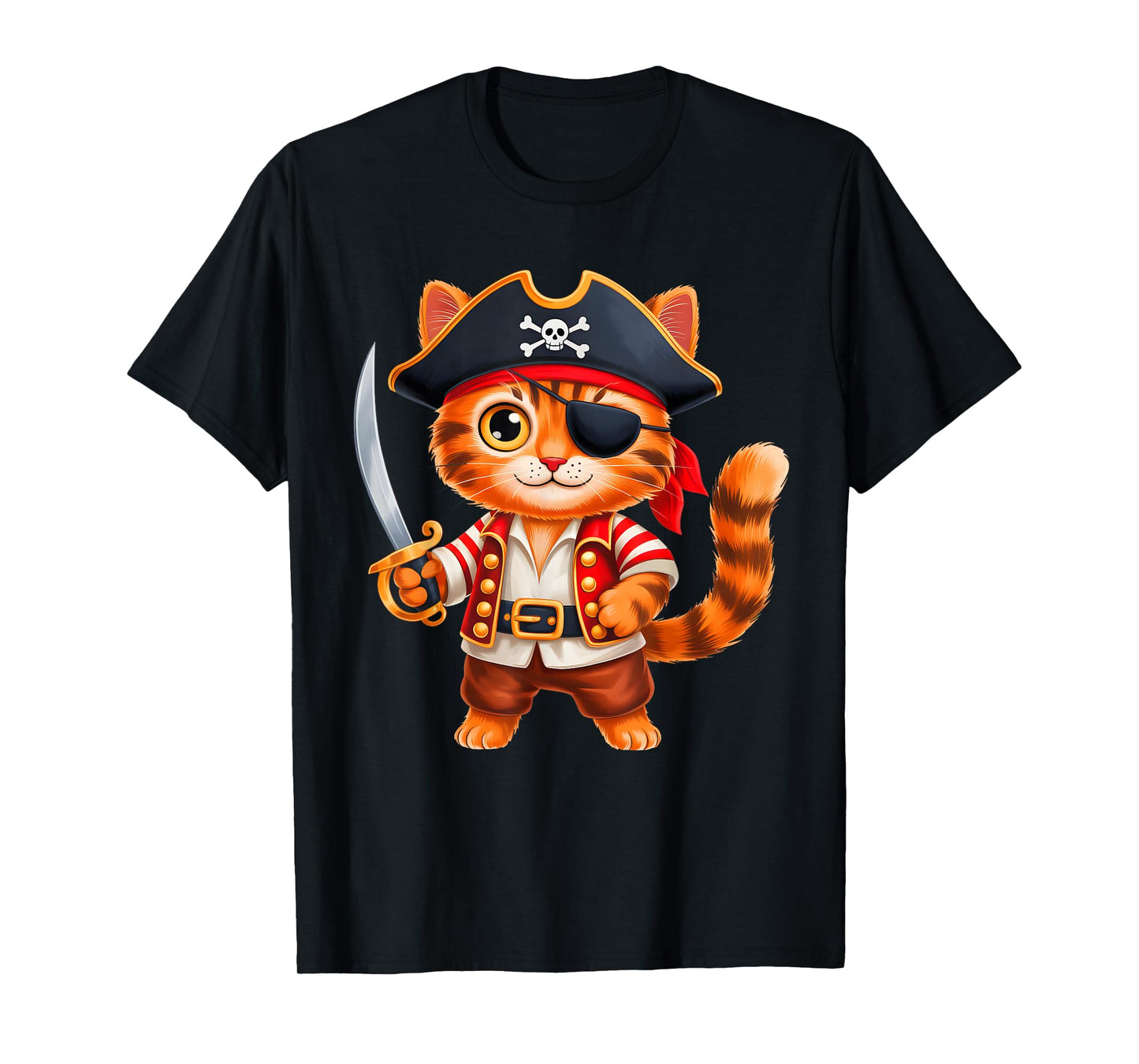Cat Pirate Shirt Boys Girls Kids Skull Halloween Costume T-Shirt